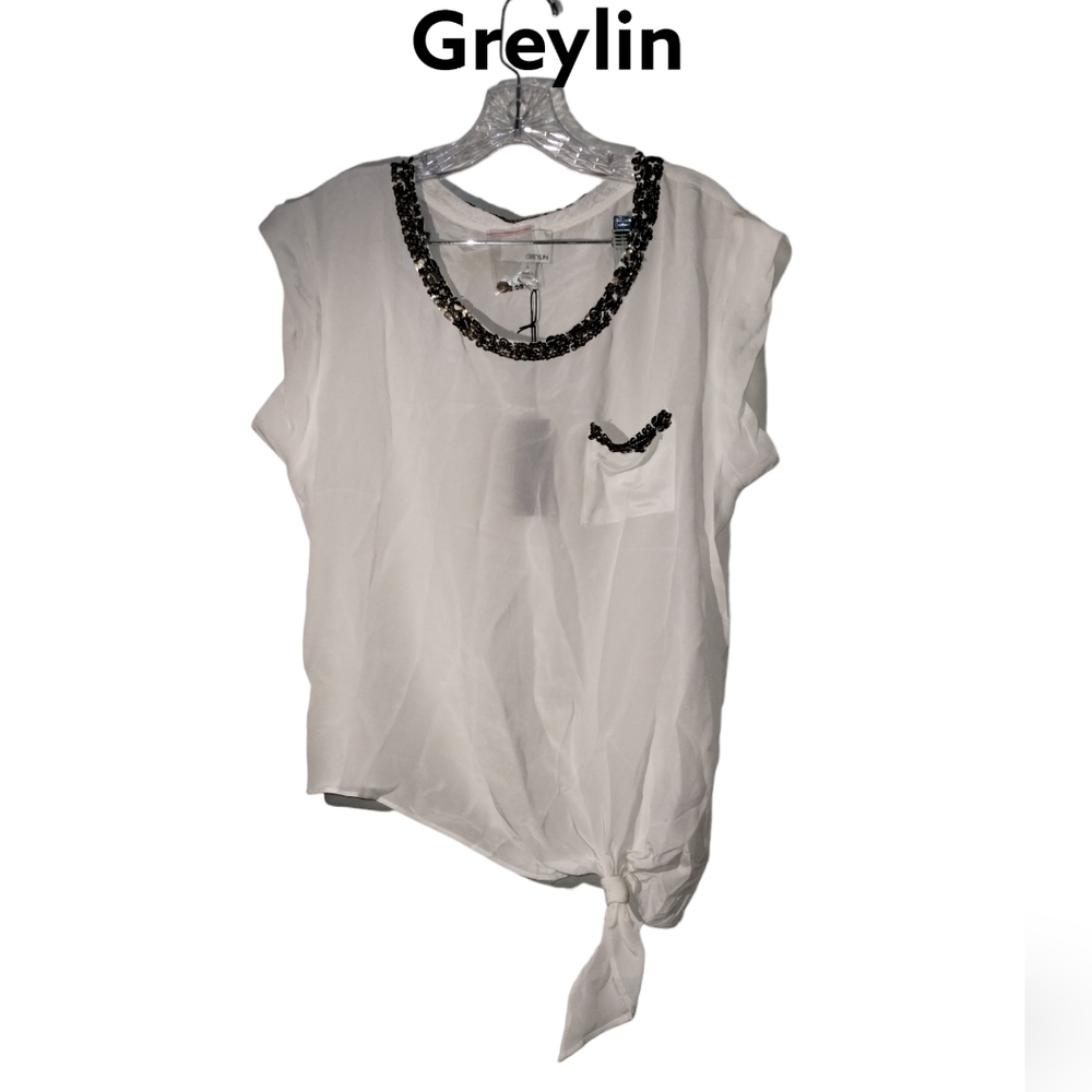 Greylin Anthrop Silk Blouse white L sleeveless NWT